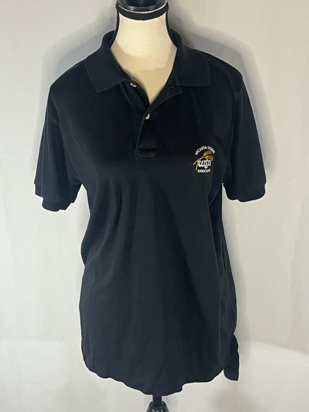 Antigua Black Polo with Small Embroidered Logo